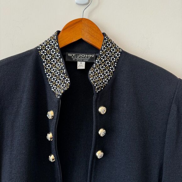 St. John Evening Embellished Black and Gold Jacket Size 8 - Picture 3 of 8